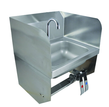 BK Resources NSF Commercial Wall Mounted Hand Sink – Stainless Steel, 14x10 Bowl with Faucet and Splash Guard, Model BKHS-D-1410-1SSBKKPG