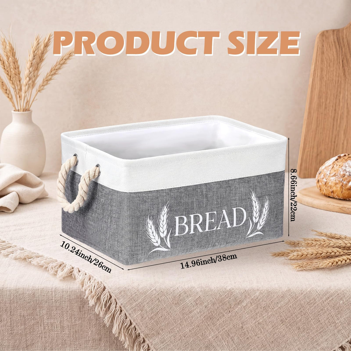 SiliFine Bread Storage Basket, Foldable Burlap Bin with Handles, White Gray