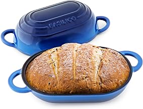 Enameled Cast Iron Bread Oven 2 Qt (Blue), Non-Stick Single Loaf Cast Iron Bread Pan with Lid, Easy Homemade Sourdough Dutch Oven with Lid, Oven-Safe Artisan Bread Baking Pan