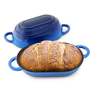 Enameled Cast Iron Bread Oven 2 Qt (Blue) by Basilico – 12 inches x 6 inches x 6 inches, 900.0 grams, Cast Iron, Blue, Model 1000