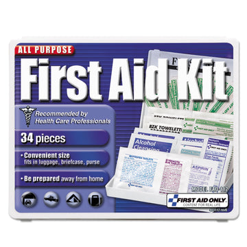 All-Purpose 34 Piece First Aid Kit by First Aid Only – 34 Count (Pack of 1), White, Model 11725