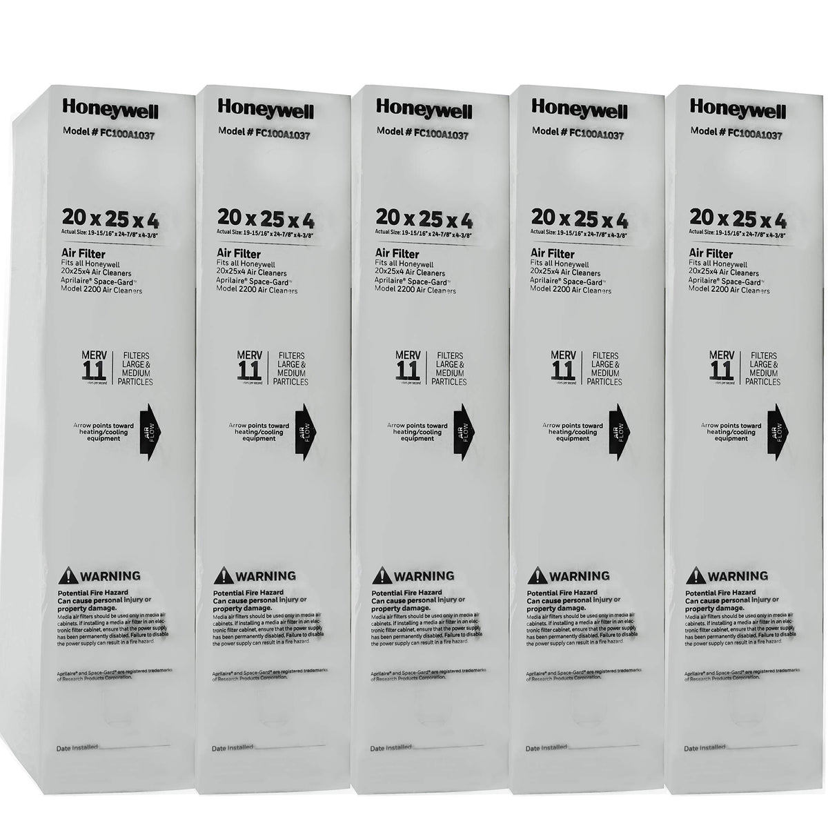 20" x 25" Merv 11 Filter Media (Pack of 5) by Honeywell – 5 Count (Pack of 1), Pack of 5, Model FC100A1037-5