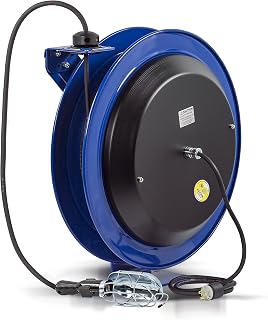 COXREELS EZ-PC24-0016-E Safety Series Spring Rewind Power Cord Reel: Incandescent Cage Light, 100' Cord, 16 AWG