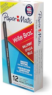 Paper Mate Ballpoint Stick Pens, Medium Point, 1.0 mm, Black Barrel, Black Ink, Pack Of 12