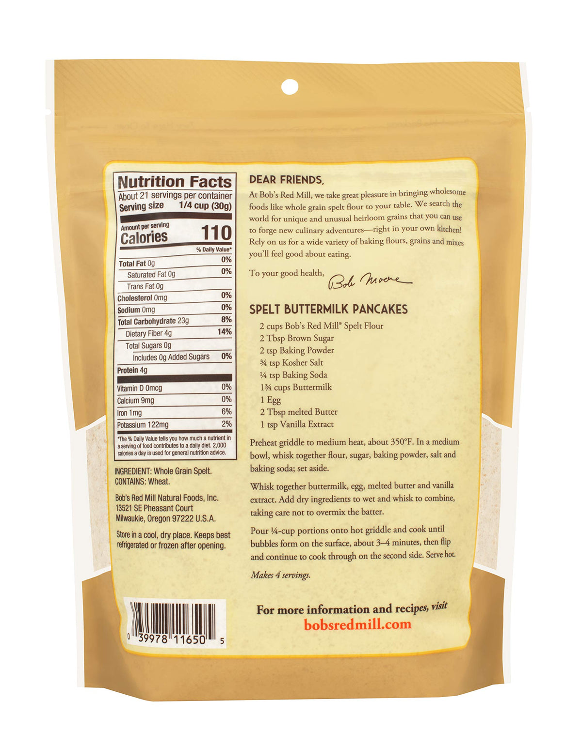 Bob's Red Mill 22 Ounce (Pack of 4) / Natural / 1 Wheat Flours & Meals