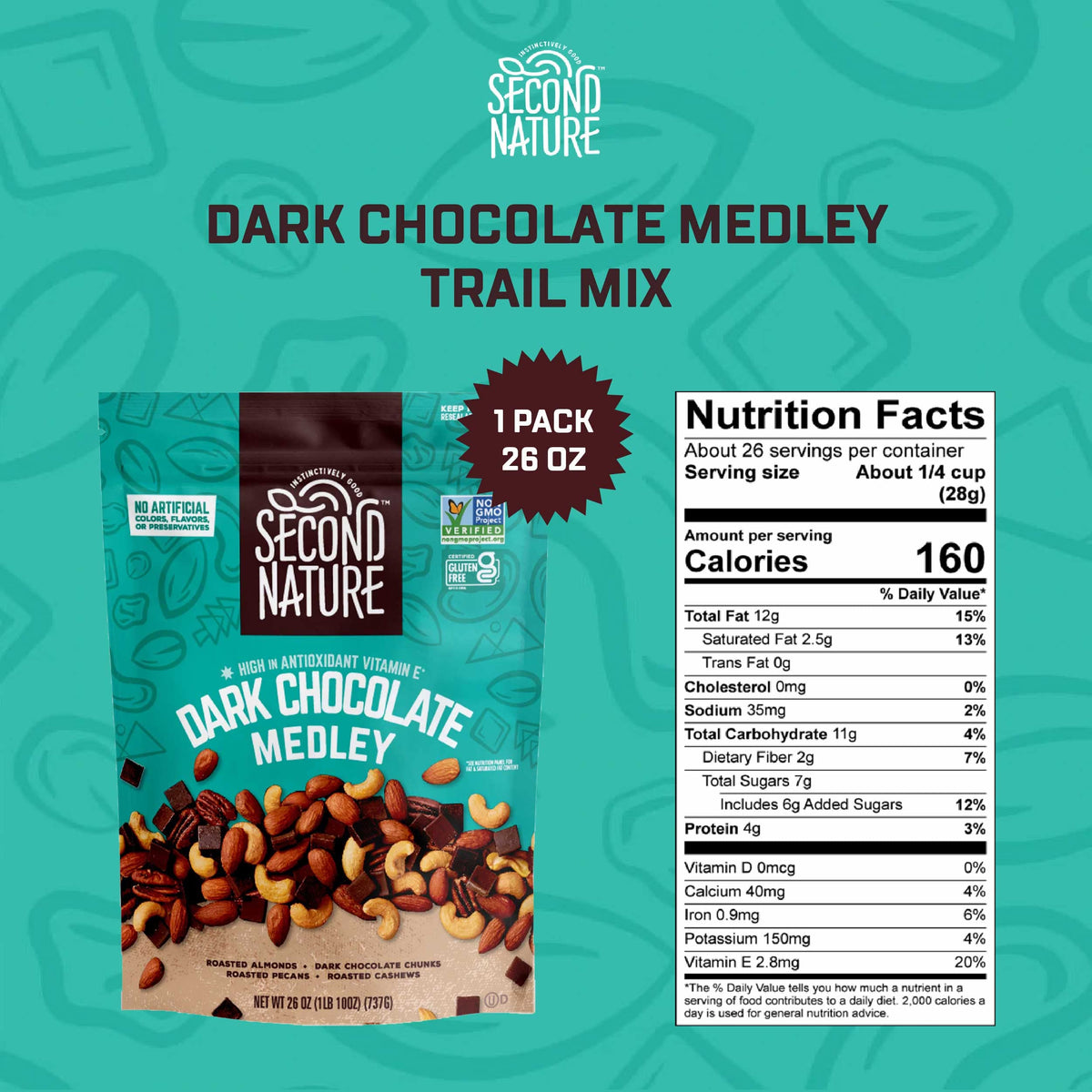 Second Nature Dark Chocolate / 26 Ounce (Pack of 1) / Torquise Snack & Trail Mixes