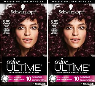 Schwarzkopf Color Ultime 5.89 Radiant Plum Hair Dye, Permanent Intense Plum with Diamond Brilliance, Fade-Resistant, Covers Grays, All Hair Textures (Pack of 2)