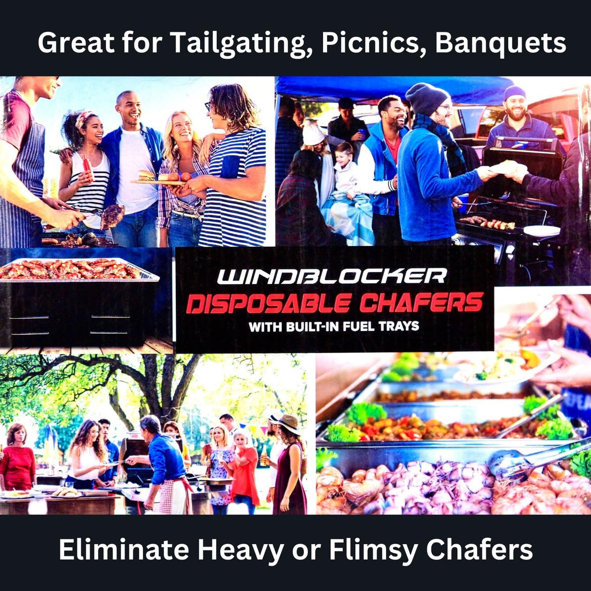 Elegant Disposable Wind Blocking Stands - Food Warmers for Parties by WindBlocker – Std. Chafer Frame Size (Holds Full Water/Food Pan), 8.0 quarts, Cardboard, Black, Pack of 10