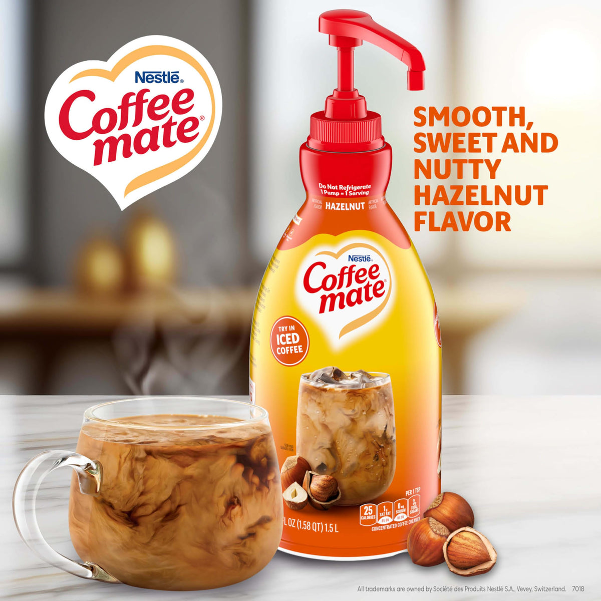 Hazelnut Non-Dairy Creamer Pump Bottle by Nestle Coffee mate – 50.7 Fl Oz (Pack of 2), Coffee, Pack of 2, Model NES31831CT