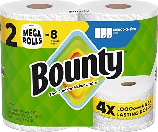 Bounty Select-A-Size Paper Towels, White, 2 Mega Rolls = 8 Regular Rolls