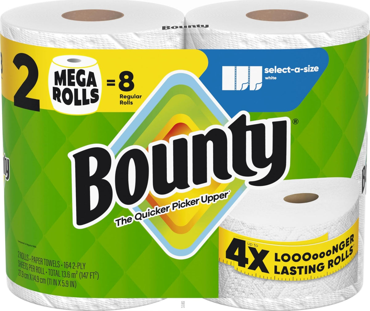 Bounty White / 2 Rolls (164 Sheets) / Mega Paper Towels