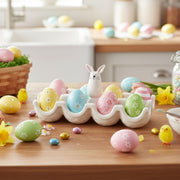 Bunny Egg Crate Serving Platter by 10 Strawberry Street – 8-section, Dolomite, White, Model EGGCRT-ORG-BUN