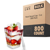800 Pack 5 oz Elegant Mini Clear Plastic Dessert Cups with Lids and Spoons Square Parfait Cup w/Lid for Small Individual Desserts by Stock Your Home – 800 Count, 5.0 fluid_ounces