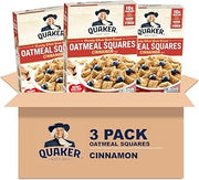 Quaker Oatmeal Squares Crunchy Whole Grain Breakfast Cereal, Cinnamon, 14.5 Oz Boxes (Pack of 3)