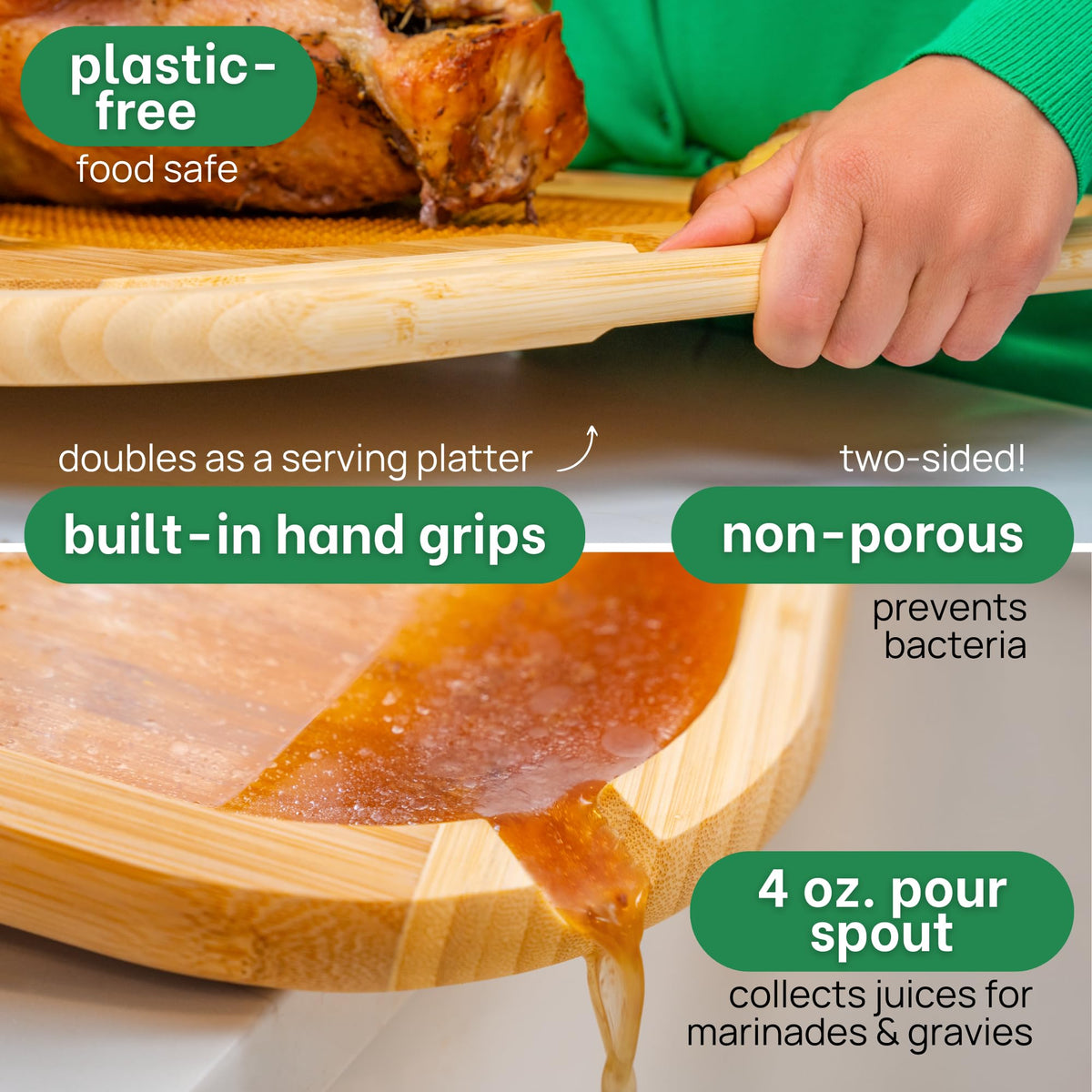 Greener Chef Carving Board, 18 x 13 Inch Bamboo, Two-Tone
