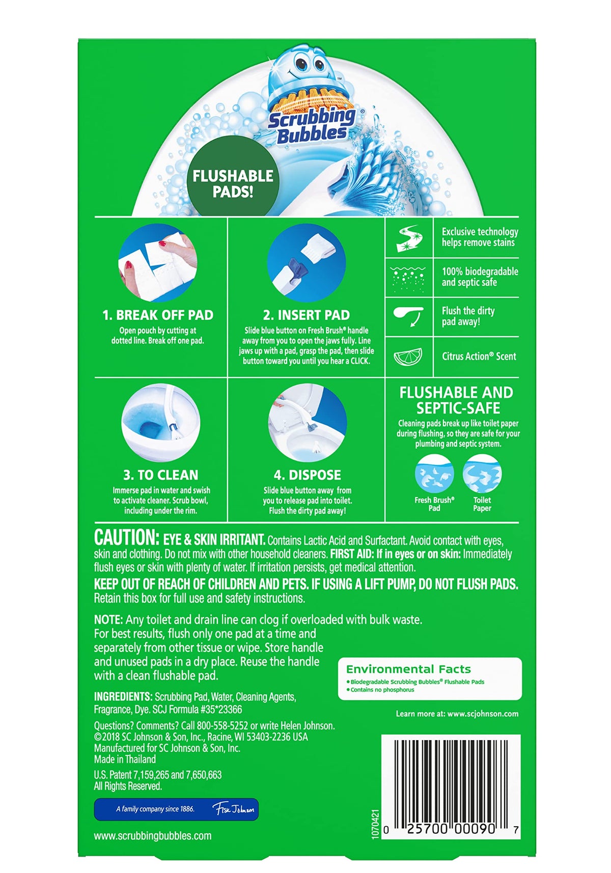 Fresh Brush Flushable Refills - Citrus Action Scent - 10 Count Flushable Refills Per Box - Pack of 3 Boxes by Scrubbing Bubbles – 12 Count (Pack of 3), White, Model 025700711025