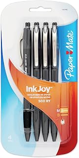 Paper Mate InkJoy 500 Ballpoint Pen, Retractable, Black, Medium (1.0 mm), 4-Count