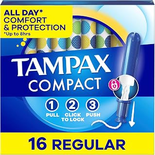 Tampax Compact Pearl Tampons, with LeakGuard Braid & Extendable Applicator, Regular Absorbency, Compact Extendable Applicator, Unscented, 16 Count (Packaging May Vary)