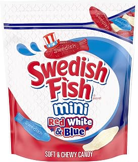 Swedish Fish Mini Red, White & Blue Soft & Chewy Gummy Candy, 1.8 lb | Bulk Candy