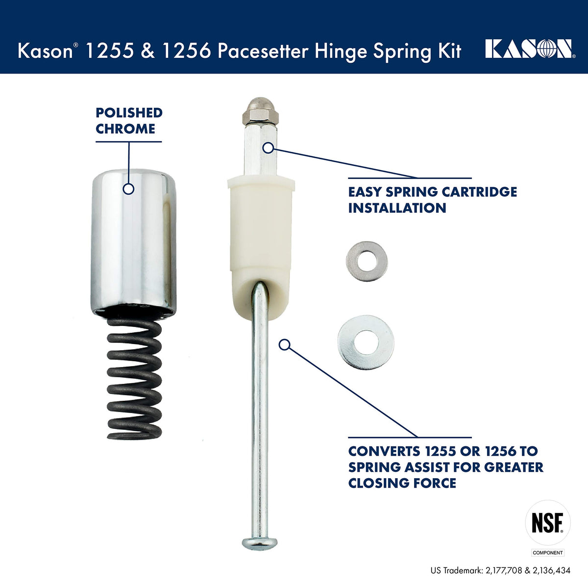 1255 and 1256 Pacesetter Hinge Spring Kit by Kason – Metal, Spring Kit for 1255 & 1256, Polished Chrome, Model 11255000003