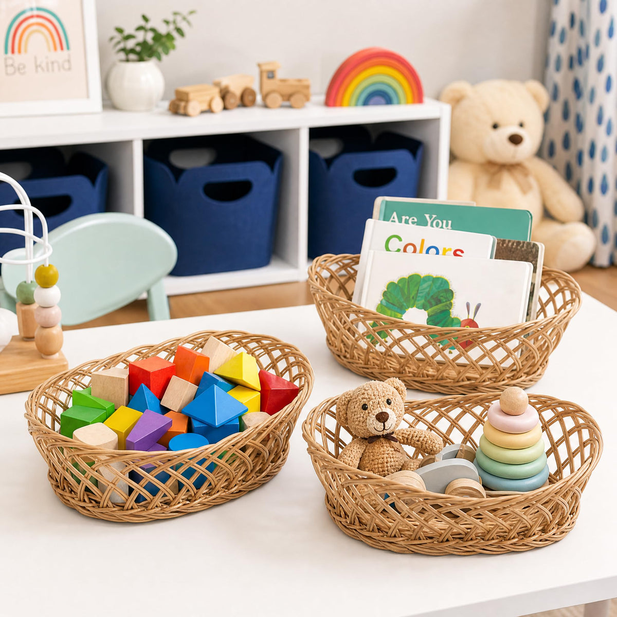 YIMITEE Plastic Oval Basket, 10 Inch by 7.5 Inch by 4 Inch, Natural, Set of 10
