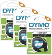 DYMO LT Plastic Labels for LetraTag Label Makers Black Print on White Labels 1/2" x 13-Foot Rolls 3 Count