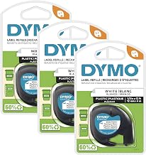 DYMO LT Plastic Labels for LetraTag Label Makers Black Print on White Labels 1/2" x 13-Foot Rolls 3 Count