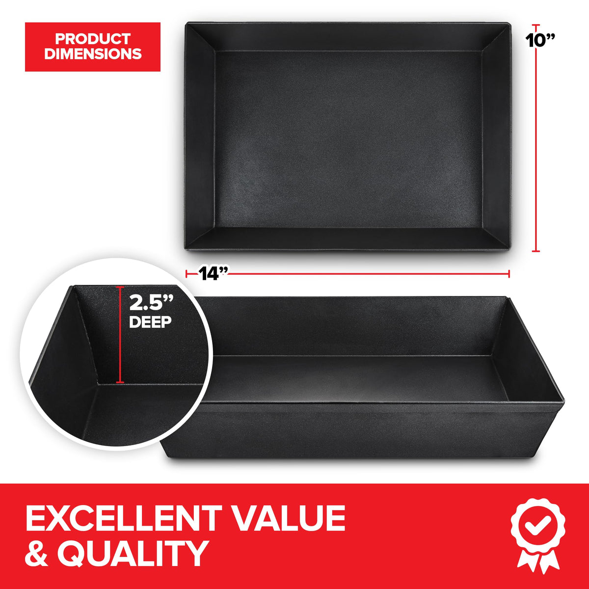 10x14 Detroit Style Pizza Pan by Stock Your Home – 14x10x2.5 inches, 39.0 fluid_ounces, Aluminum, Black