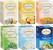 Twinings Herbal Tea Bags Variety 6-Pack – Naturally Caffeine-Free Teas, Peppermint, Red Rooibos, Lemon & Ginger & Camomile Varieties, 20 Count Each