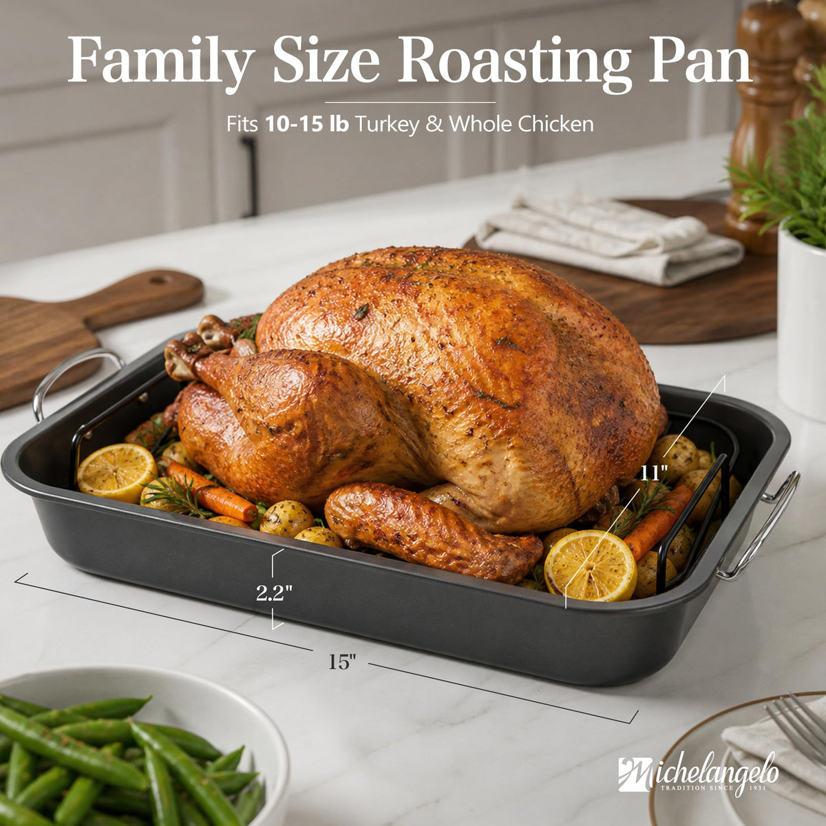 Michelangelo Roasting Pan with Rack, Carbon Steel, Gray