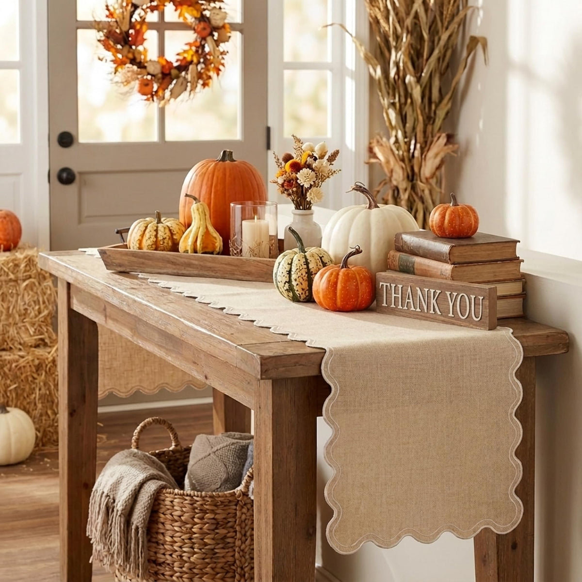 Yuboo Burlap Table Runner, Scalloped Edge, 14 x 70 Inch, Burlap