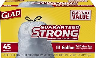 Glad Trash Bags, Tall Kitchen Drawstring Garbage Bags, 13 Gallon, 45 Count