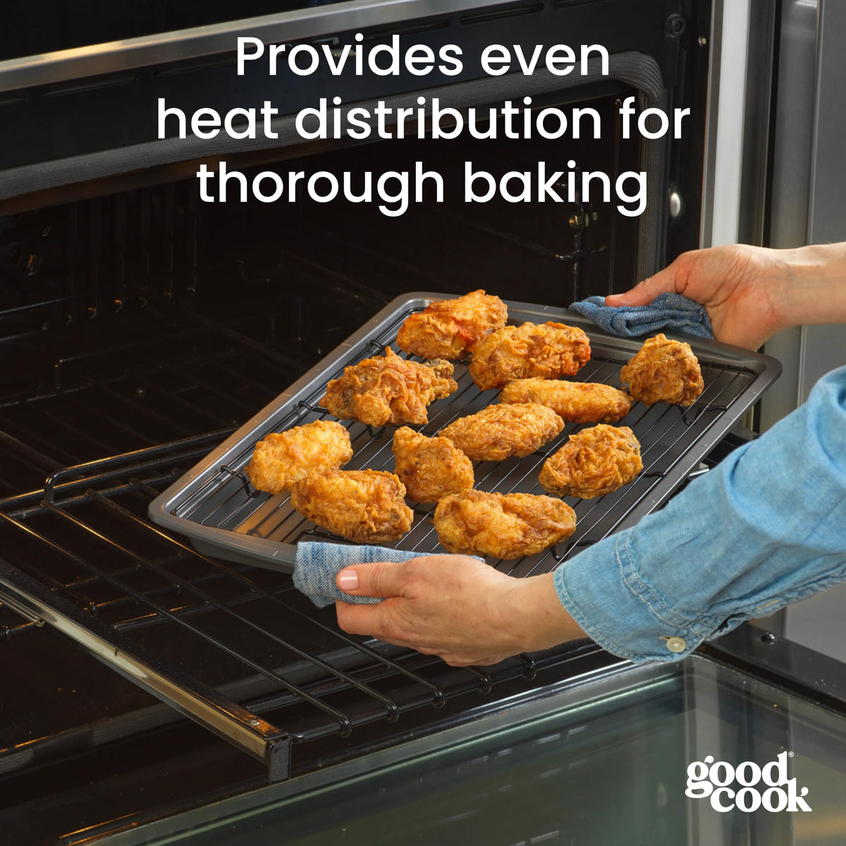 GoodCook Carbon Steel Bakeware Set with Rack, 15 x 10.5 Inch, Dark Gray