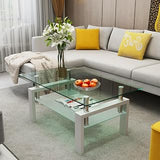 Glass Modern Glass Coffee Table, Perfect Tea Table for Living Room Office, Funky and Simple Clear Coffee Table, Mesa de Centro para Sala Moderna, Tempered Glass Tabletop & Metal Legs (White)