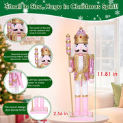 Oeuvi Wooden Nutcracker Figure, 11.8 Inch Tall, Pink Sequins