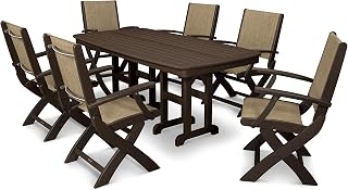 Polywood Coastal Dining Set, Mahogany/Burlap Sling