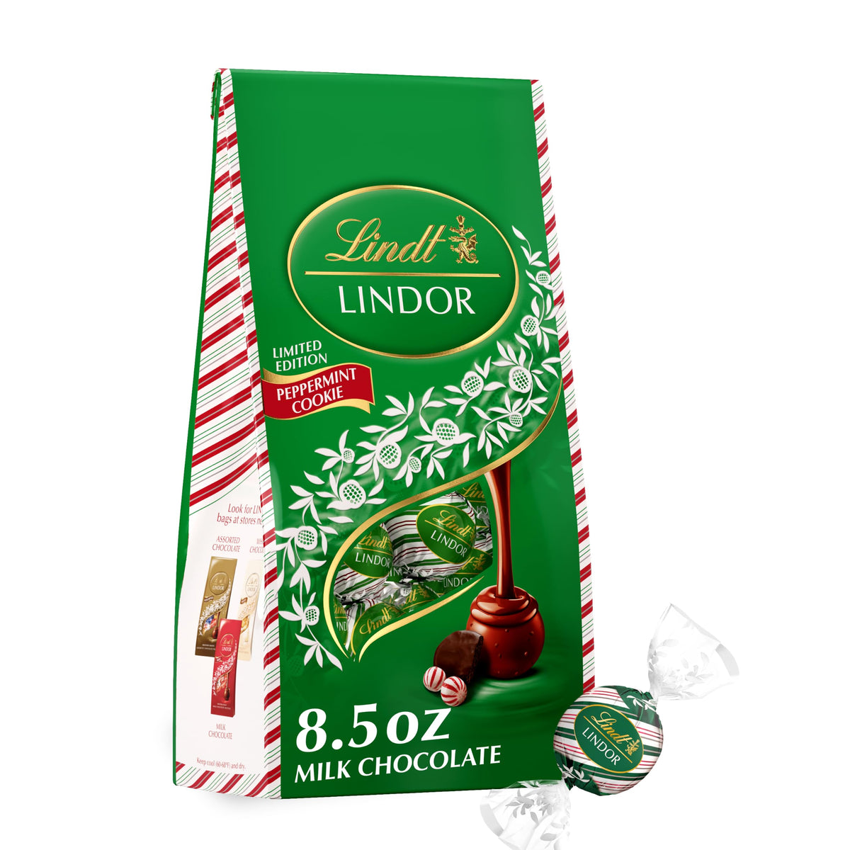 LINDOR Peppermint Cookie Milk Chocolate Candy Truffles by Lindt – 8.5 Ounce (Pack of 1), white