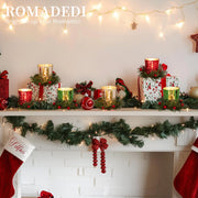 Romadedi Mercury Glass Votive Candle Holder with Wreath, Set of 6, Red Green Silver