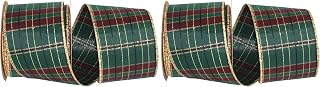 Reliant Ribbon McKenzie Plaid Wired Edge Ribbon, 2-1/2 Inch X 10 Yards, Hunter Green (Pack of 2)