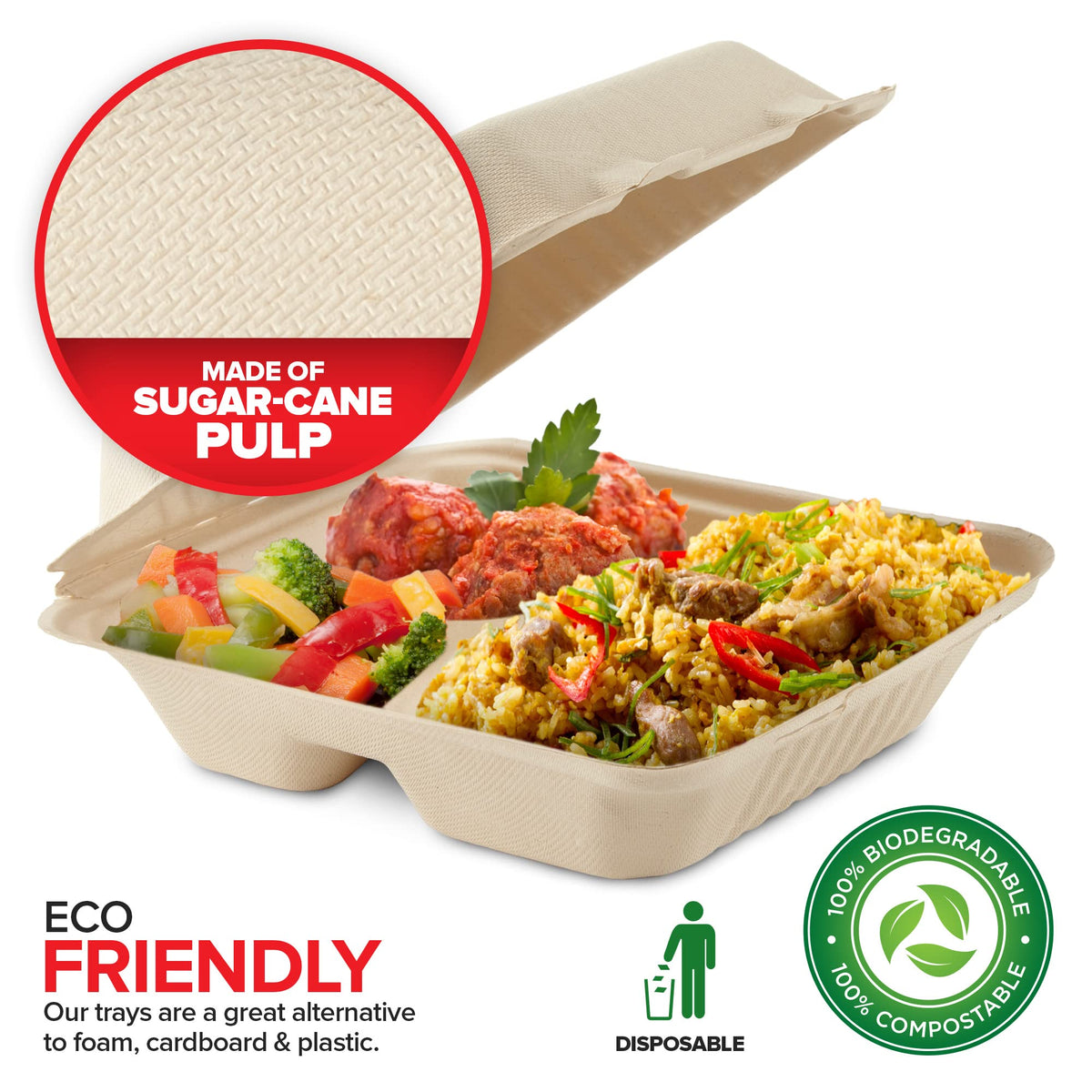 Stock Your Home 9 x 6 Clamshell, 1 Part (50 Count) / Natural / 9.0 inches Clamshell Take Out Containers
