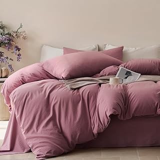 100% Cotton King Duvet Cover Set, Washed Linen-Like Texture