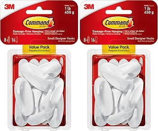 Command Small Designer Hooks, 4-Pack of 8 Wall Hooks and 16 Strips, Damage-Free Hanging for Decorations in Living Spaces, Holds up to 1 lb, Removes Cleanly