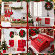 Lumina Garden Christmas Towel Set, Embroidered Cotton, 6 Piece Red