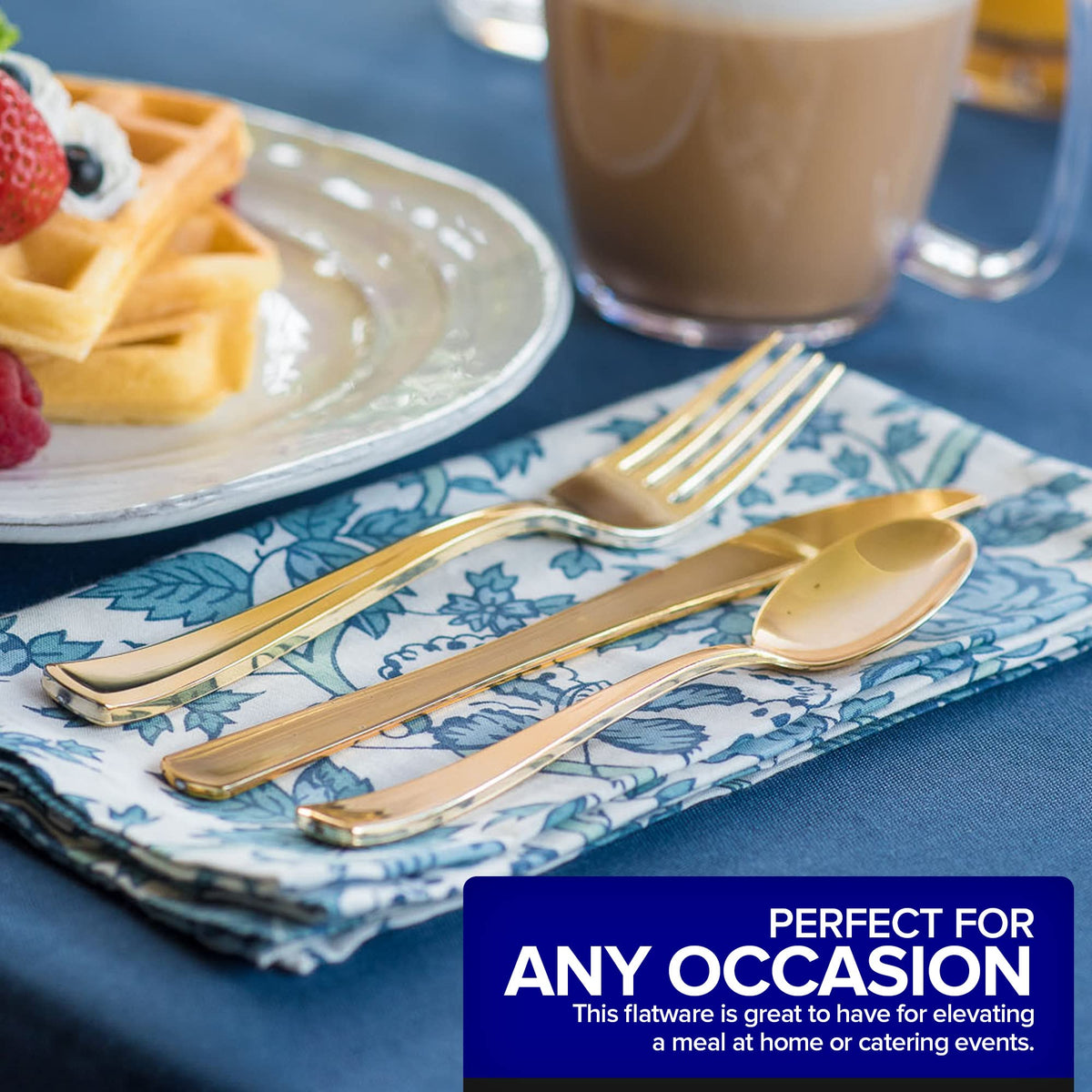 Heavy Duty Gold Plastic Silverware Set 1800 Pieces Disposable Cutlery for Parties Weddings and Catering Includes Forks Spoons and Knives by Stock Your Home – Model SYH-1038-Case