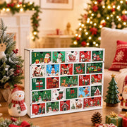 CCINEE Wooden Advent Calendar, 25 Drawers, Multicolor Cartoon Holiday Design