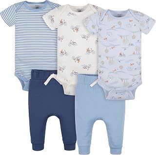 Gerber Baby Comfy Stretch 5-Piece Short Sleeve Onesie Bodysuit Pants Set
