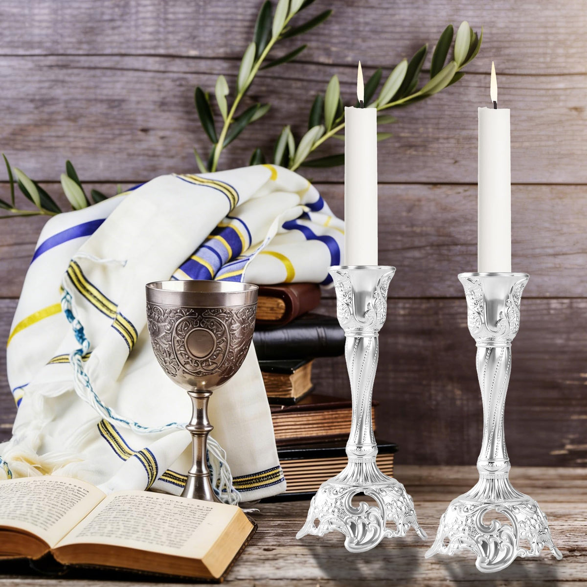 Ohmique Candlestick Holders, Silver Plated Set of 2, Silver