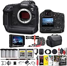 for Photography & Video | 24MP Full-Frame LED Light + 19x Batteries + 2X 128GB CFexpress Memory Cards | Canon EOS R1 Mirrorless Camera - 24MP Power with Monitor Bundle