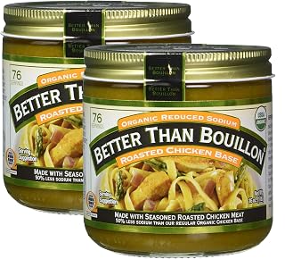 Better Than Bouillon Organic Sodium Reduced Roasted Chicken Base, 76 Servings 2 PK x 16 Oz / 454 Grams, Total 32 Oz (Less Sodium)