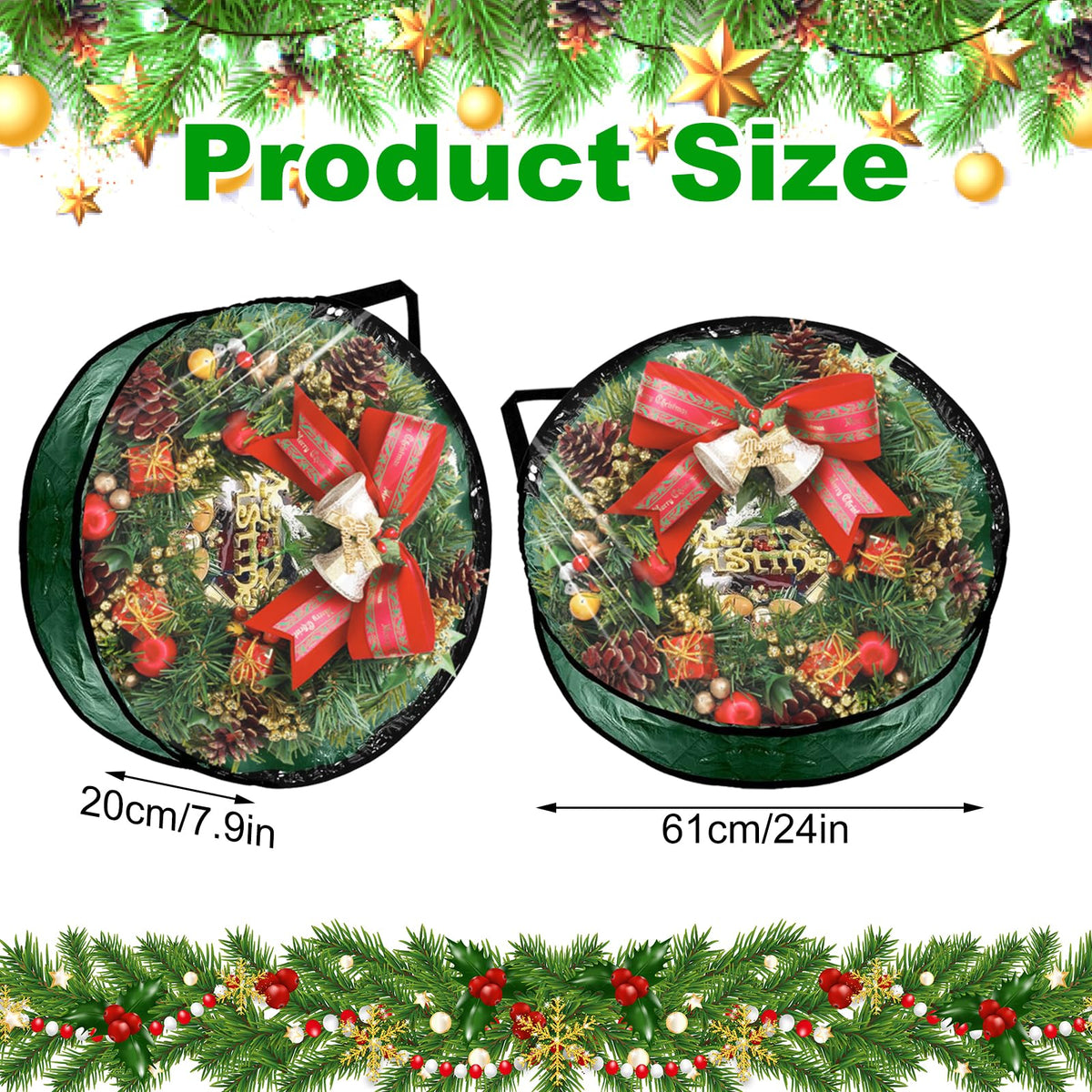 YAYODS Wreath Storage Bag, 24x24x7.8 Inch, 6 Pack Green